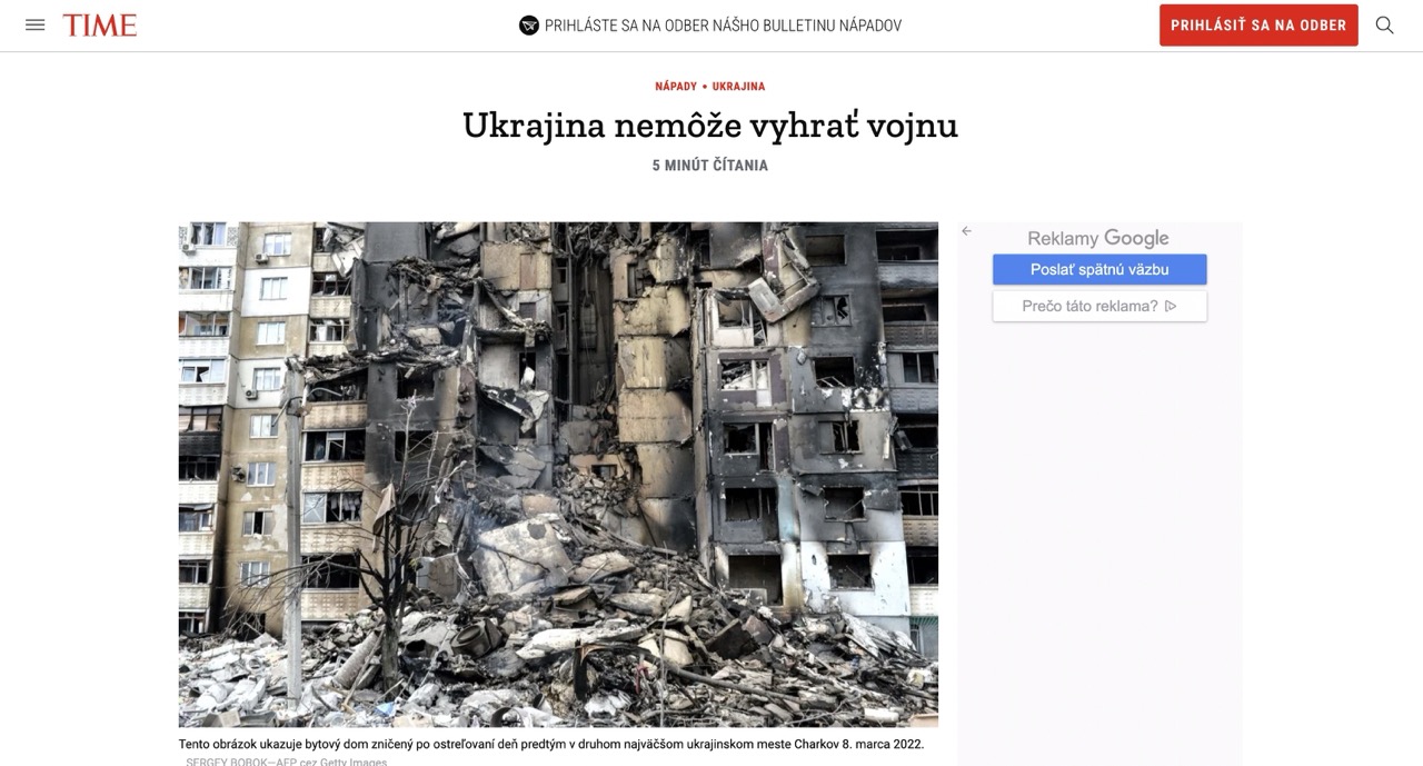 TIME: Ukrajina nebude môcť vyhrať vojnu